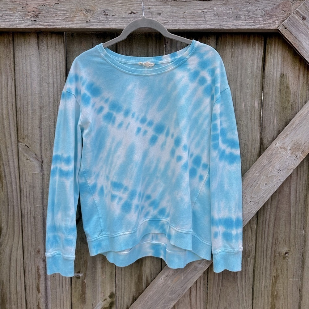 Jane & Delancey Blue Tie Dye Casual Scoop Neck Pullover Sweater